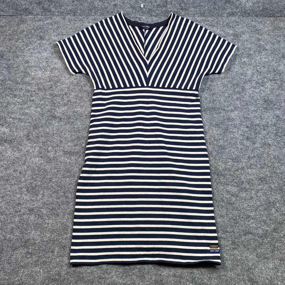 Saint James x Romain Brifault Striped V-Neck‎ Knit Dress Navy Cream Made France